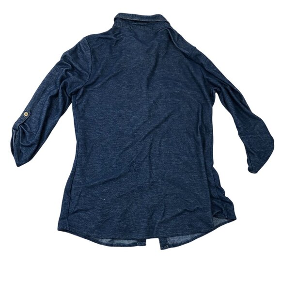 French Laundry Womens Shirt Medium Button Up Denim Roll-Tab Sleeves Casual Y2K - Picture 2 of 8